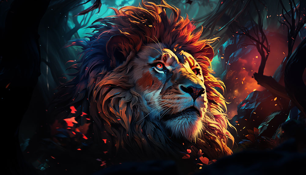 Illustration numérique d'un lion fond d'écran ultra HD 4K pour ordinateur de bureau, ordinateur portable, iPhone et téléphone téléchargement gratuit