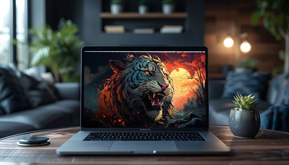 Illustration numérique d'un fond d'écran ultra HD 4K de tigre pour ordinateur de bureau, ordinateur portable, iPhone et téléphone à télécharger gratuitement