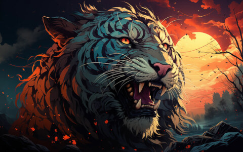 Illustration numérique d'un fond d'écran ultra HD 4K de tigre pour ordinateur de bureau, ordinateur portable, iPhone et téléphone à télécharger gratuitement