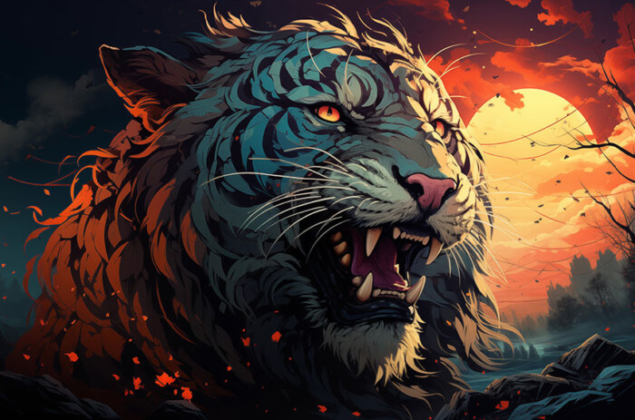 Illustration numérique d'un fond d'écran ultra HD 4K de tigre pour ordinateur de bureau, ordinateur portable, iPhone et téléphone à télécharger gratuitement
