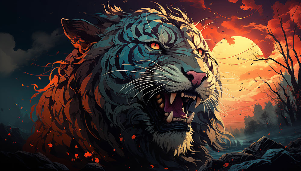 Illustration numérique d'un fond d'écran ultra HD 4K de tigre pour ordinateur de bureau, ordinateur portable, iPhone et téléphone à télécharger gratuitement