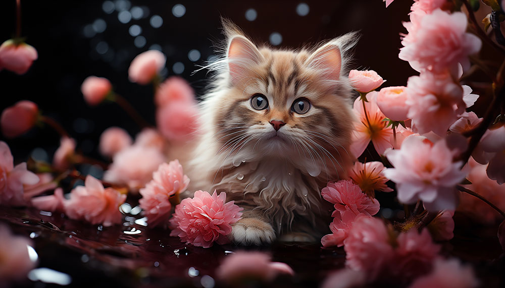 Cute cat Pink wallpaper 4K HD free download for Desktop laptop and Phones