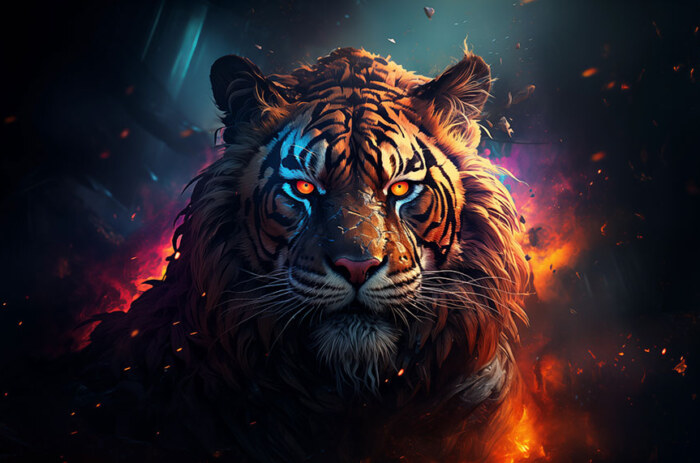 fond d'écran tigre en flammes ultra HD 4K pour ordinateur de bureau, ordinateur portable, iPhone et téléphone téléchargement gratuit