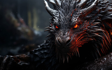 Dragon noir yeux rouges fond d'écran ultra HD 4K pour ordinateur de bureau, ordinateur portable, iPhone et téléphone téléchargement gratuit
