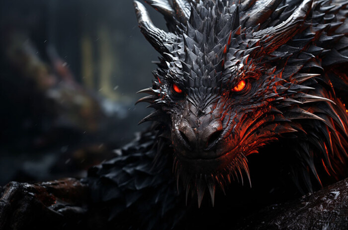 Dragon noir yeux rouges fond d'écran ultra HD 4K pour ordinateur de bureau, ordinateur portable, iPhone et téléphone téléchargement gratuit