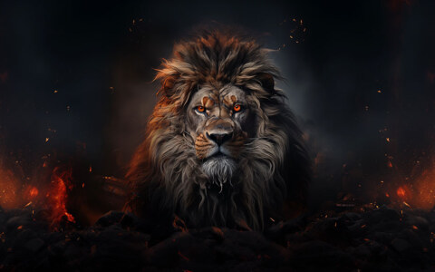 Lion en feu fond d'écran ultra HD 4K pour ordinateur de bureau, ordinateur portable, iPhone et téléphone téléchargement gratuit