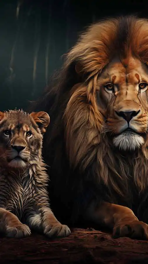 Lion et un lionceau fond d'écran HD 4K téléchargement gratuit pour iPhone et téléphone mobile