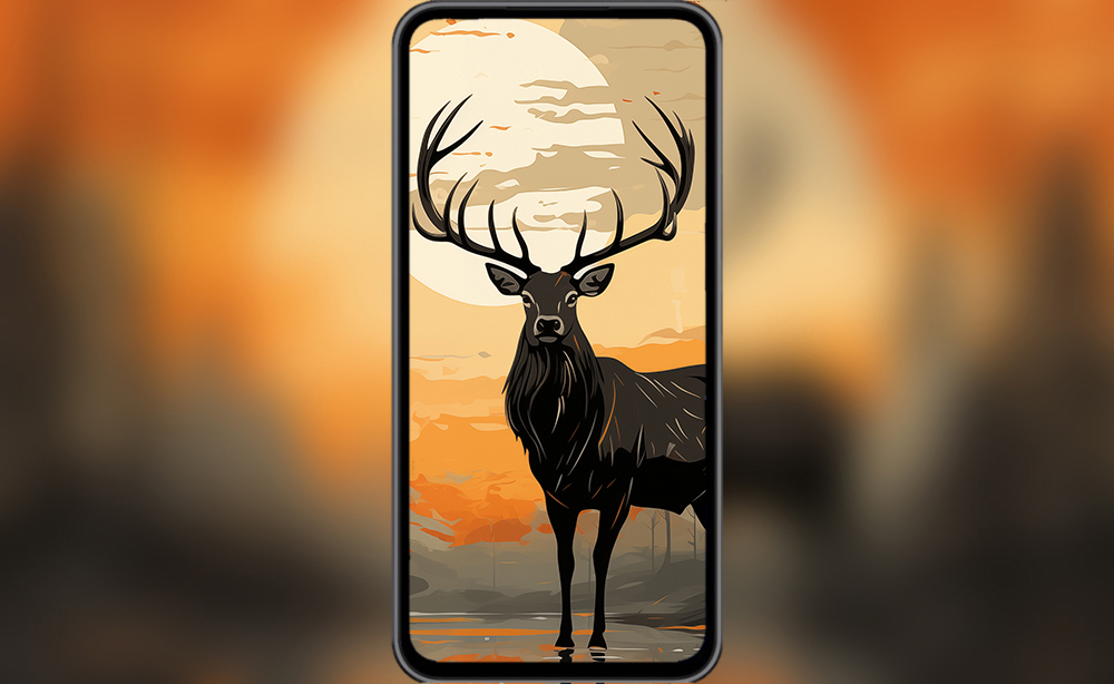 Cerf au coucher du soleil illustration fond d'écran ultra HD 4K pour ordinateur de bureau, ordinateur portable, iPhone et téléphone téléchargement gratuit