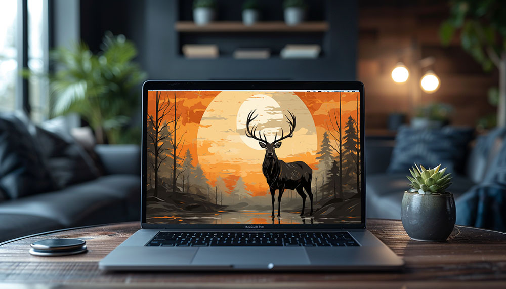 Cerf au coucher du soleil illustration fond d'écran ultra HD 4K pour ordinateur de bureau, ordinateur portable, iPhone et téléphone téléchargement gratuit