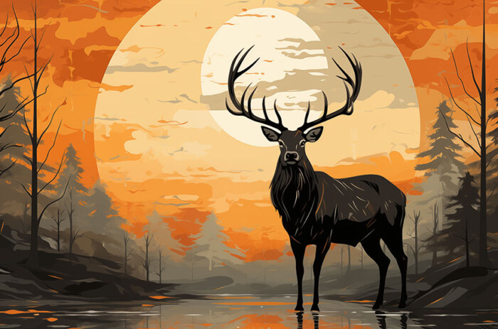 Cerf au coucher du soleil illustration fond d'écran ultra HD 4K pour ordinateur de bureau, ordinateur portable, iPhone et téléphone téléchargement gratuit