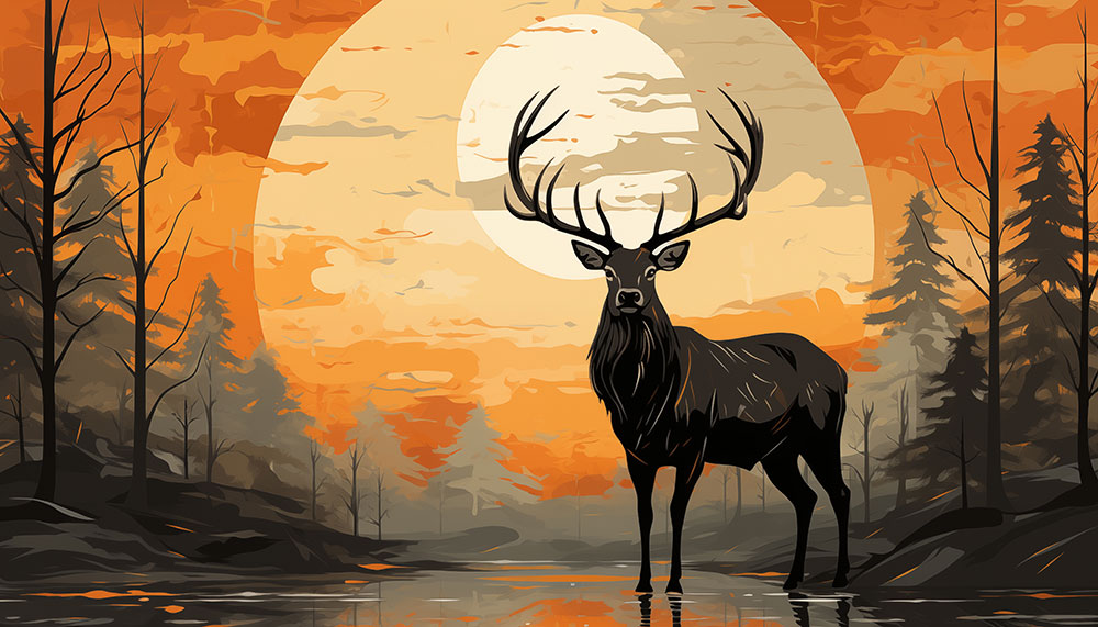 Cerf au coucher du soleil illustration fond d'écran ultra HD 4K pour ordinateur de bureau, ordinateur portable, iPhone et téléphone téléchargement gratuit
