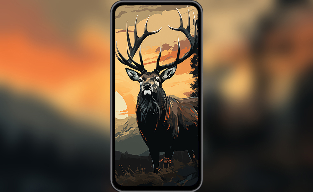 cerf au coucher du soleil illustration fond d'écran ultra HD 4K pour ordinateur de bureau et téléphone téléchargement gratuit