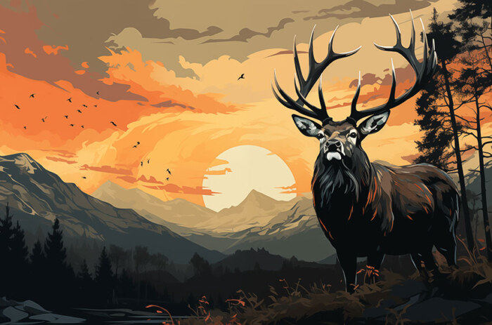 cerf au coucher du soleil illustration fond d'écran ultra HD 4K pour ordinateur de bureau et téléphone téléchargement gratuit