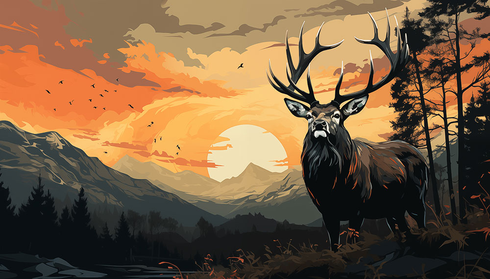 cerf au coucher du soleil illustration fond d'écran ultra HD 4K pour ordinateur de bureau et téléphone téléchargement gratuit