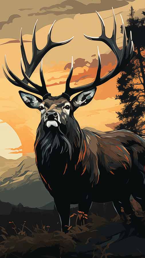 Cerf au coucher du soleil illustration fond d'écran HD 4K téléchargement gratuit pour iPhone et téléphone mobile