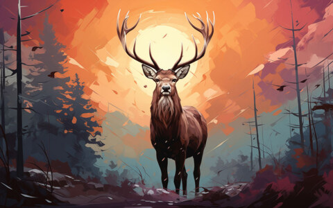 Cerf dans la forêt illustration ultra HD 4K fond d'écran pour ordinateur portable iPhone et téléphone téléchargement gratuit