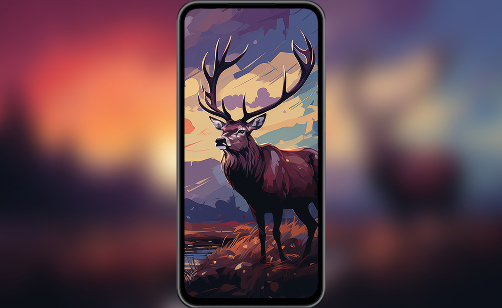 Cerf au coucher du soleil illustration fond d'écran ultra HD 4K pour ordinateur de bureau, ordinateur portable, iPhone et téléphone téléchargement gratuit