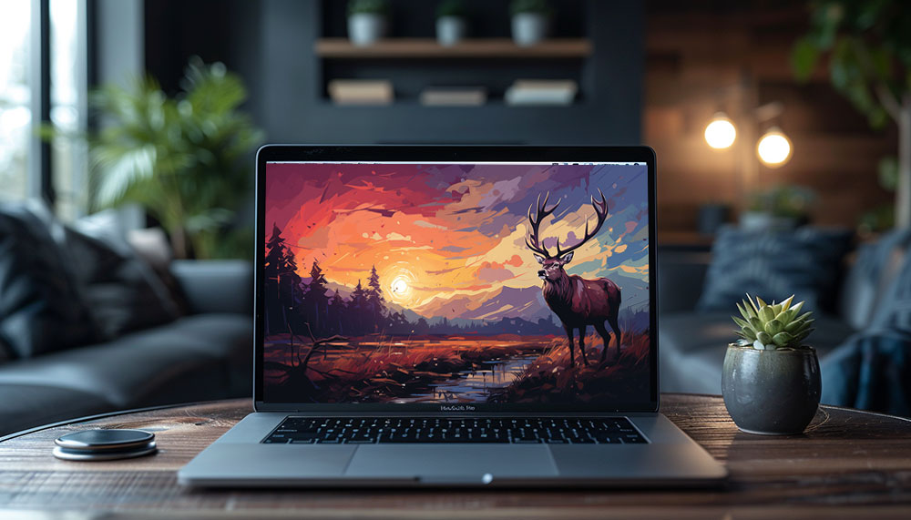 Cerf au coucher du soleil illustration fond d'écran ultra HD 4K pour ordinateur de bureau, ordinateur portable, iPhone et téléphone téléchargement gratuit