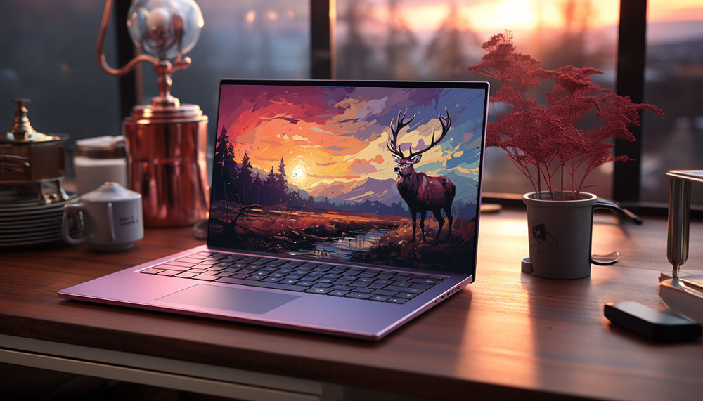 Cerf au coucher du soleil illustration fond d'écran ultra HD 4K pour ordinateur de bureau, ordinateur portable, iPhone et téléphone téléchargement gratuit
