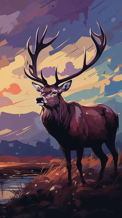 Fond d'écran d'illustration de cerf au coucher du soleil 4K HD téléchargement gratuit pour iPhone et téléphone mobile