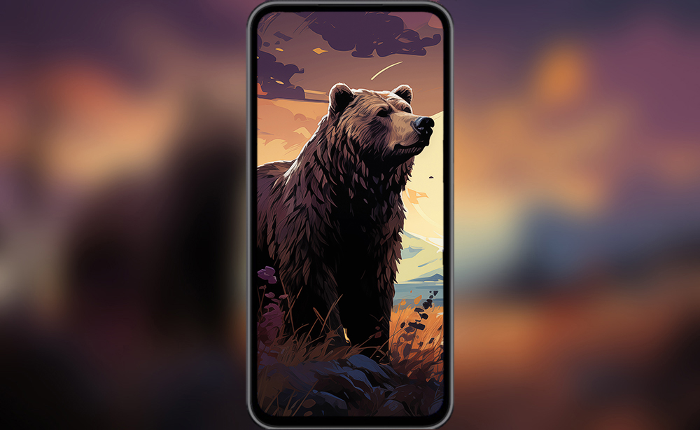 Grizzly bear at sunset illustration ultra HD 4K wallpaper background for Desktop laptop iphone and Phone free download