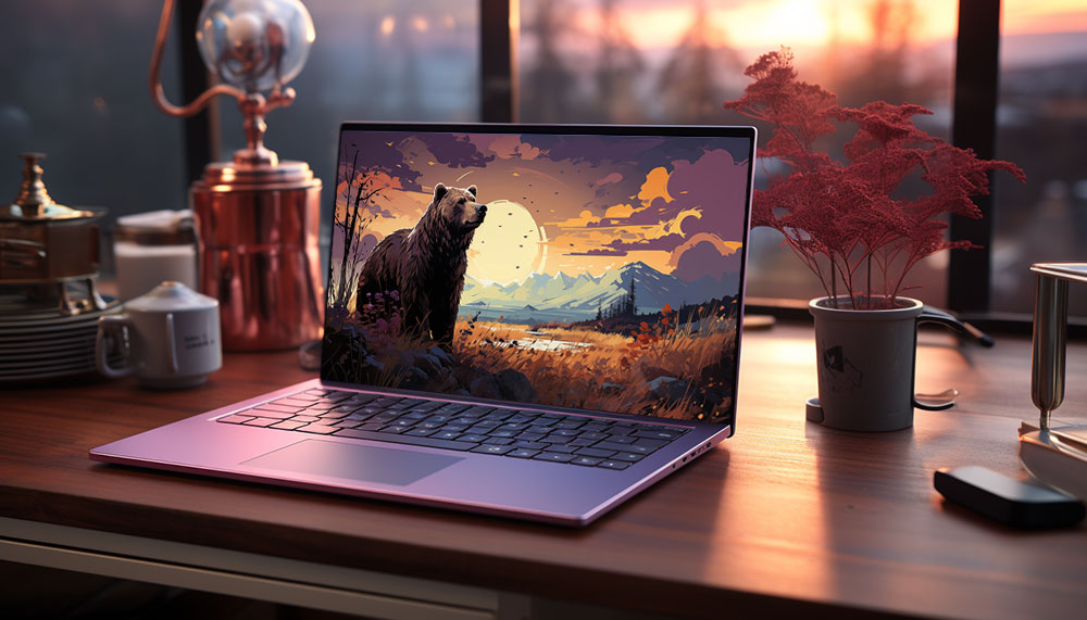 Grizzly bear at sunset illustration ultra HD 4K wallpaper background for Desktop laptop iphone and Phone free download