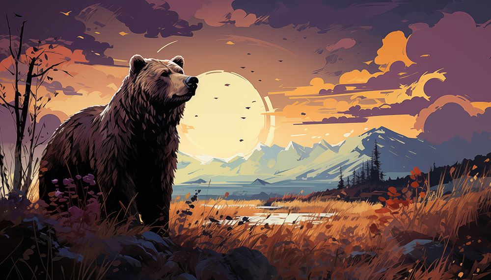 Grizzly bear at sunset illustration ultra HD 4K wallpaper background for Desktop laptop iphone and Phone free download