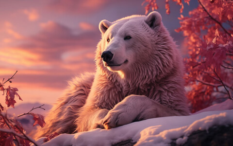 Ours polaire au coucher du soleil fond d'écran ultra HD 4K pour Desktop laptop iphone and Phone free download