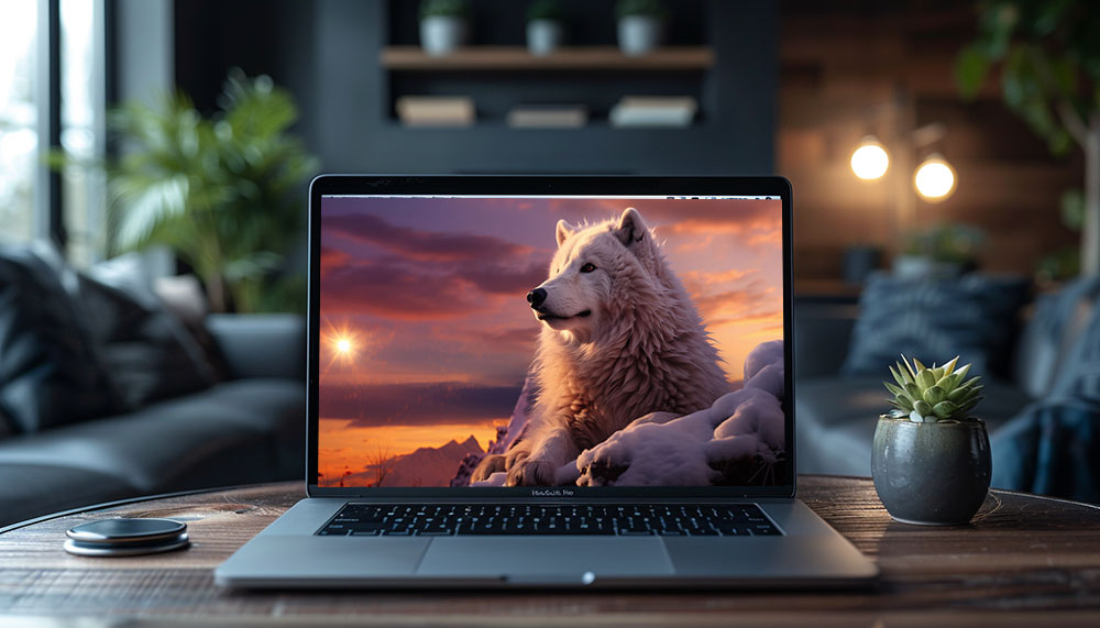 Loup blanc au coucher du soleil fond d'écran ultra HD 4K pour ordinateur de bureau, ordinateur portable, iPhone et téléphone téléchargement gratuit
