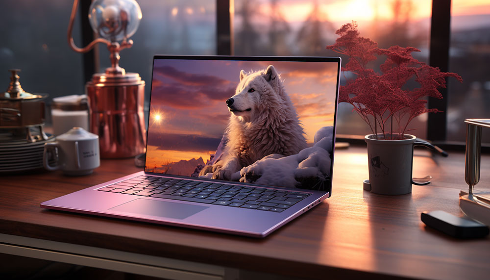 Loup blanc au coucher du soleil fond d'écran ultra HD 4K pour ordinateur de bureau, ordinateur portable, iPhone et téléphone téléchargement gratuit