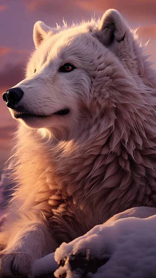 Loup blanc au coucher du soleil fond d'écran HD 4K téléchargement gratuit pour iPhone et téléphones