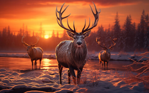 cerfs au coucher du soleil fond d'écran ultra HD 4K pour ordinateur de bureau, ordinateur portable, iPhone et téléphone téléchargement gratuit