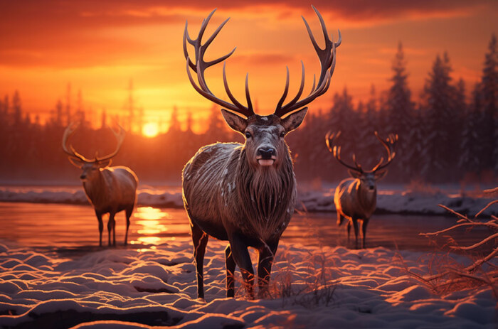 cerfs au coucher du soleil fond d'écran ultra HD 4K pour ordinateur de bureau, ordinateur portable, iPhone et téléphone téléchargement gratuit