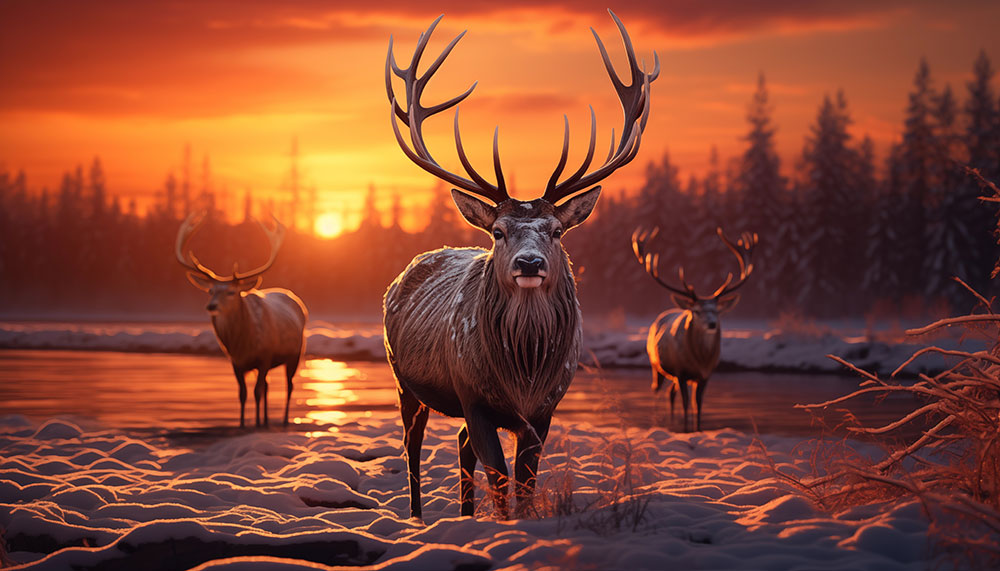 cerfs au coucher du soleil fond d'écran ultra HD 4K pour ordinateur de bureau, ordinateur portable, iPhone et téléphone téléchargement gratuit