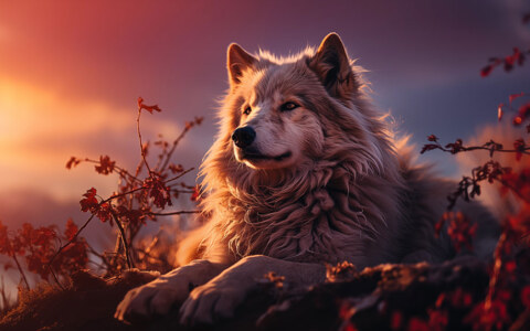 Loup au coucher du soleil fond d'écran ultra HD 4K pour ordinateur de bureau, ordinateur portable, iPhone et téléphone téléchargement gratuit