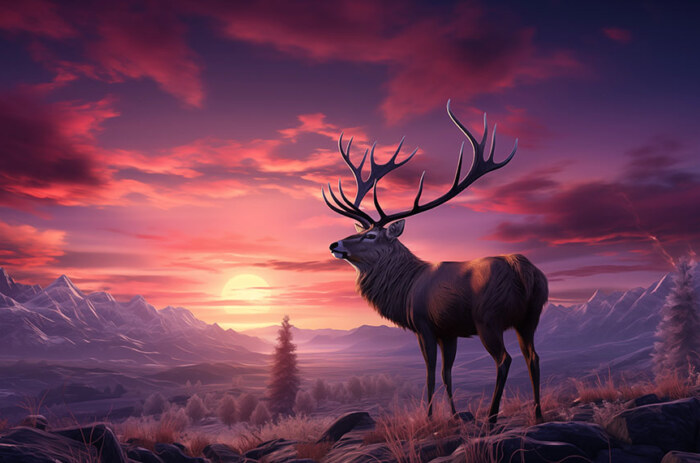 cerf au coucher du soleil fond d'écran ultra HD 4K pour ordinateur de bureau, ordinateur portable, iPhone et téléphone téléchargement gratuit
