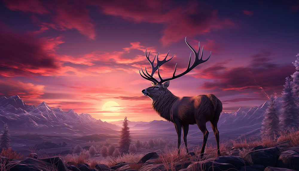 cerf au coucher du soleil fond d'écran ultra HD 4K pour ordinateur de bureau, ordinateur portable, iPhone et téléphone téléchargement gratuit