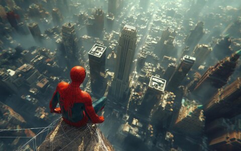Fond d'écran gratte-ciel Spiderman 4K HD pour PC de bureau Mac ordinateur portable mobile iPhone téléphone téléchargement gratuit arrière-plan ultraHD UHD