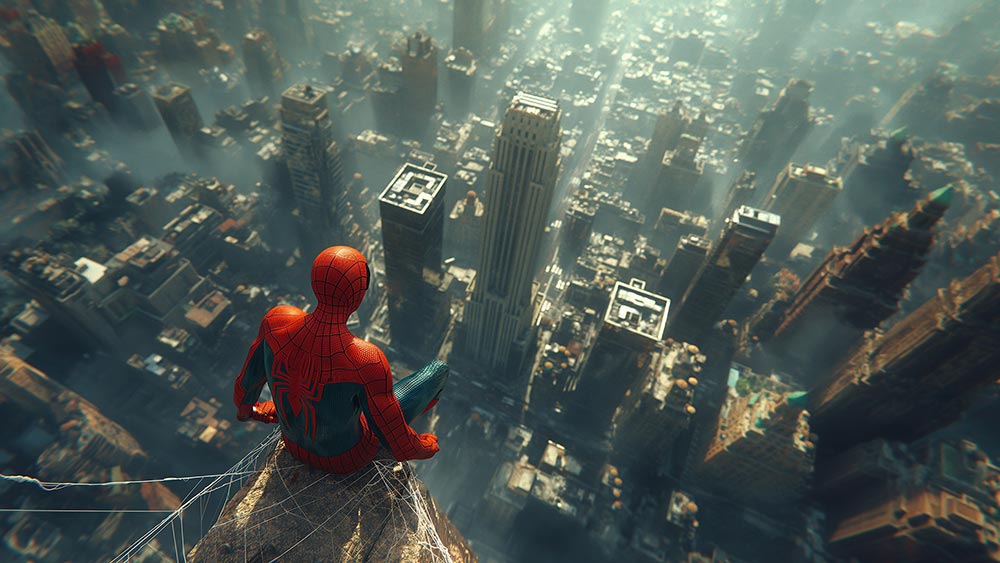 Fond d'écran gratte-ciel Spiderman 4K HD pour PC de bureau Mac ordinateur portable mobile iPhone téléphone téléchargement gratuit arrière-plan ultraHD UHD