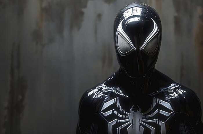 Fond d'écran Spiderman Black Suit 4K HD pour PC de bureau Mac ordinateur portable mobile iPhone téléphone téléchargement gratuit fond ultraHD UHD