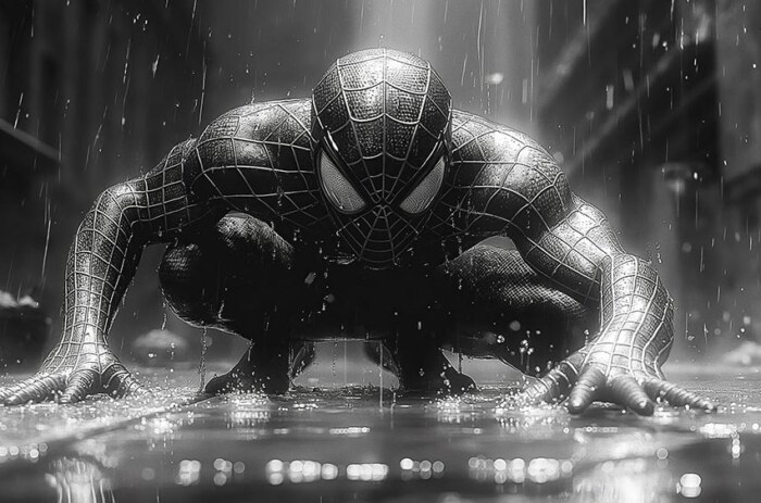 Fond d'écran Spiderman noir et blanc 4K HD pour PC Bureau mac portable mobile iPhone téléchargement gratuit arrière-plan