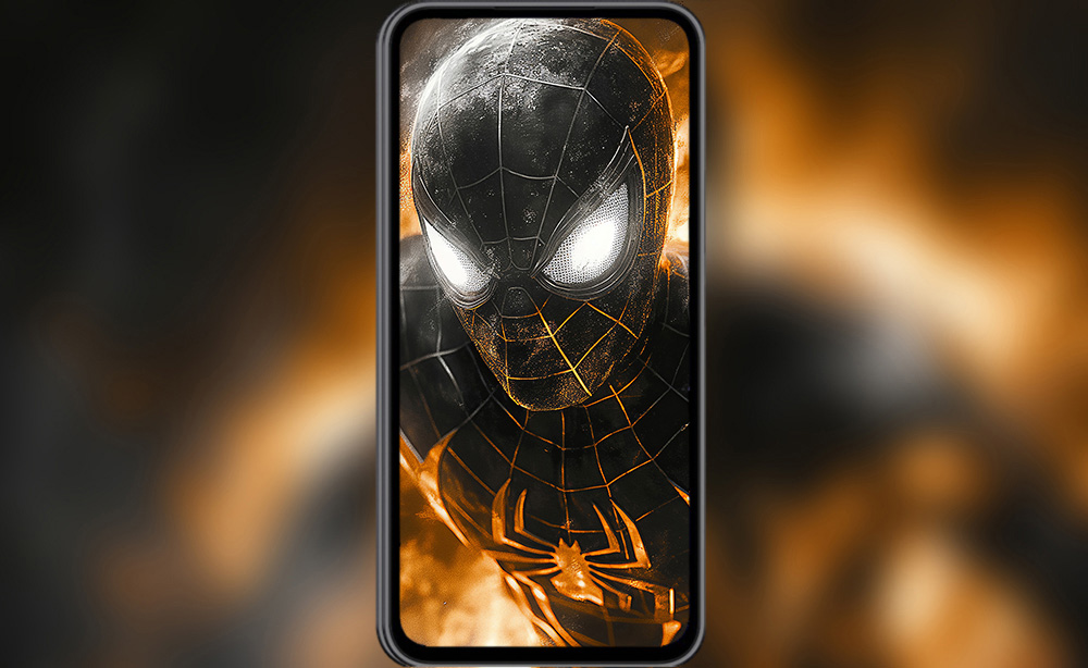 Fond d'écran Spiderman costume noir et or 4K HD pour PC de bureau Mac ordinateur portable mobile iPhone téléphone téléchargement gratuit arrière-plan