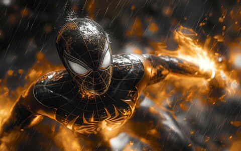Spiderman Gold Black suit wallpaper 4K HD for PC Desktop mac laptop mobile iphone Phone free download backgroun