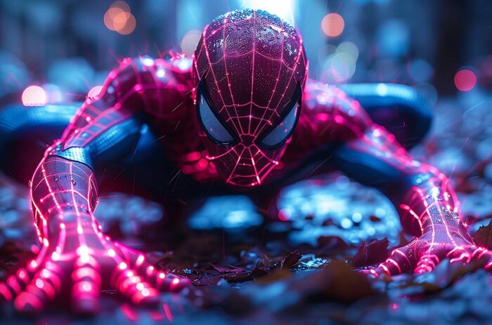 SpiderMan Neon Suit Fond d'écran 4K HD pour PC de bureau Mac ordinateur portable mobile iPhone Téléphone téléchargement gratuit arrière-plan ultraHD UHD