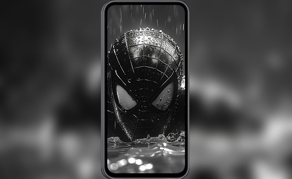 Fond d'écran Spiderman sous la pluie en noir et blanc 4K HD pour PC Bureau mac portable mobile iPhone téléchargement gratuit arrière-plan ultraHD UHD