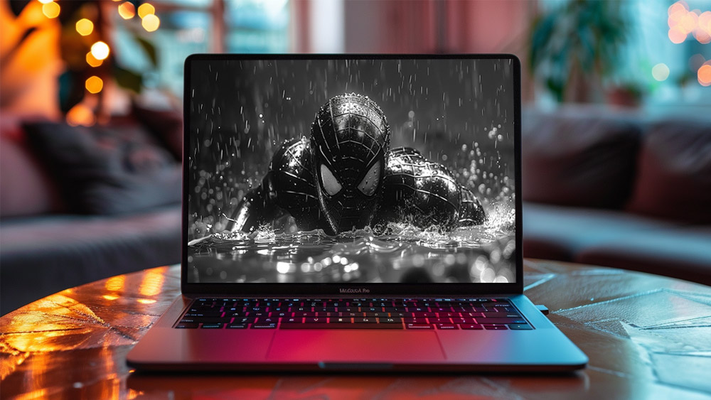 Fond d'écran Spiderman sous la pluie en noir et blanc 4K HD pour PC Bureau mac portable mobile iPhone téléchargement gratuit arrière-plan ultraHD UHD