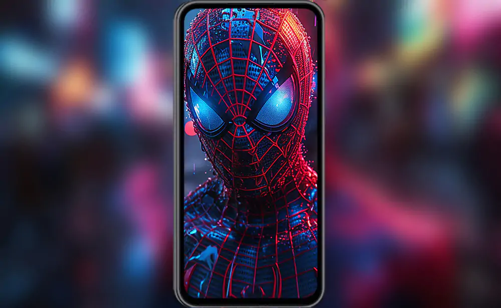 Le fond d'écran cyberpunk de Spiderman 4K HD pour PC de bureau Mac ordinateur portable mobile iPhone téléphone téléchargement gratuit fond ultraHD UHD