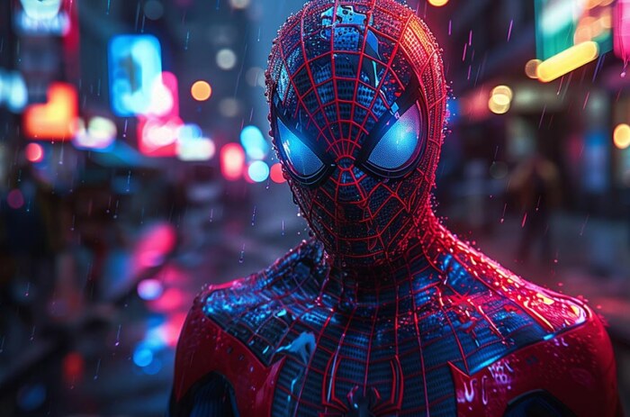 Le fond d'écran cyberpunk de Spiderman 4K HD pour PC de bureau Mac ordinateur portable mobile iPhone téléphone téléchargement gratuit fond ultraHD UHD