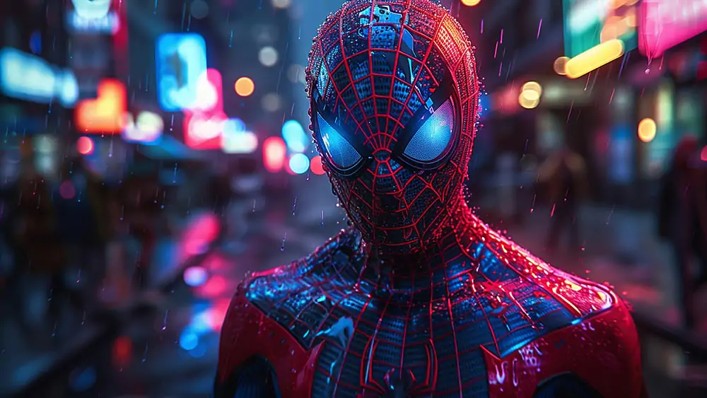 Le fond d'écran cyberpunk de Spiderman 4K HD pour PC de bureau Mac ordinateur portable mobile iPhone téléphone téléchargement gratuit fond ultraHD UHD