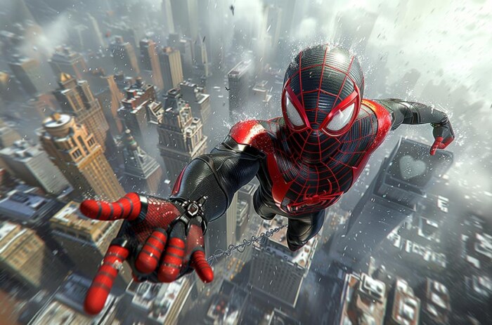 Fond d'écran Spiderman Miles Morales 4K HD pour PC Bureau mac portable mobile iPhone téléchargement gratuit arrière-plan ultraHD UHD